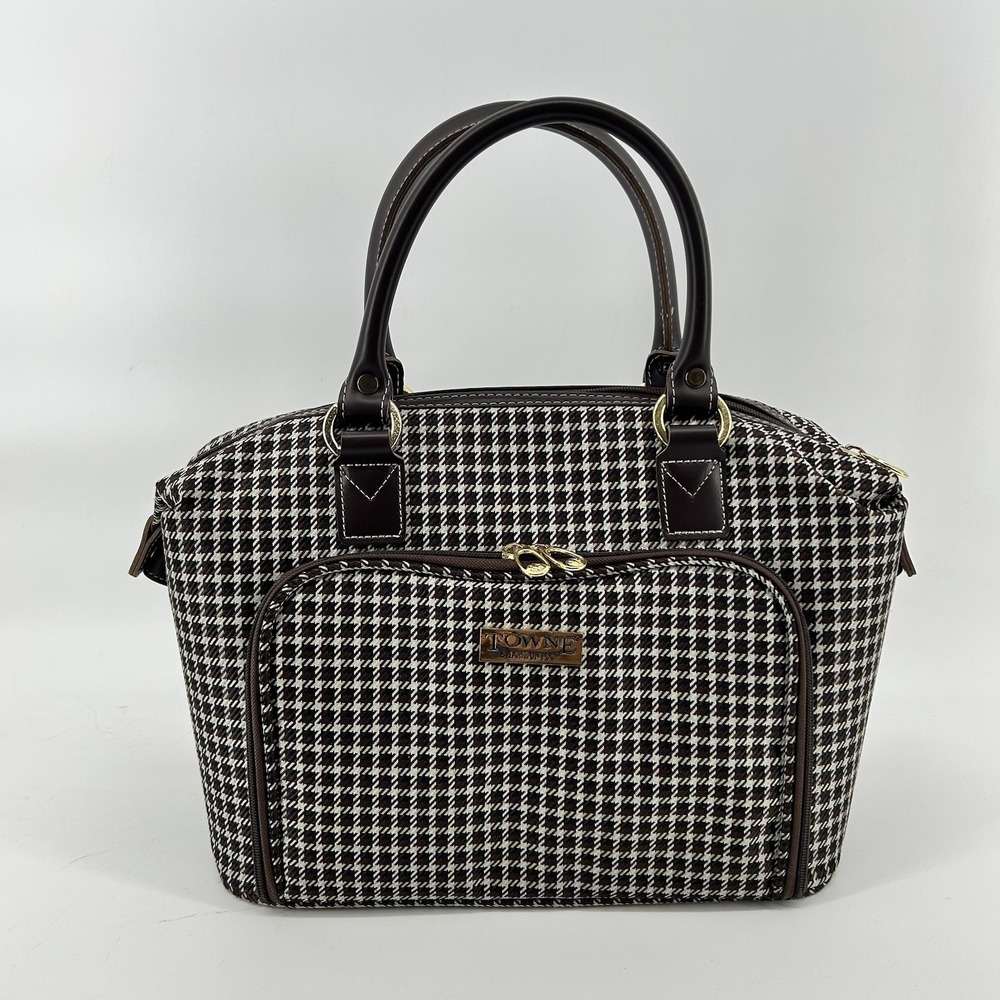 Towne London Fog Travel Duffel Bag Houndstooth Carry On Weekender Cabin Bag NWOT